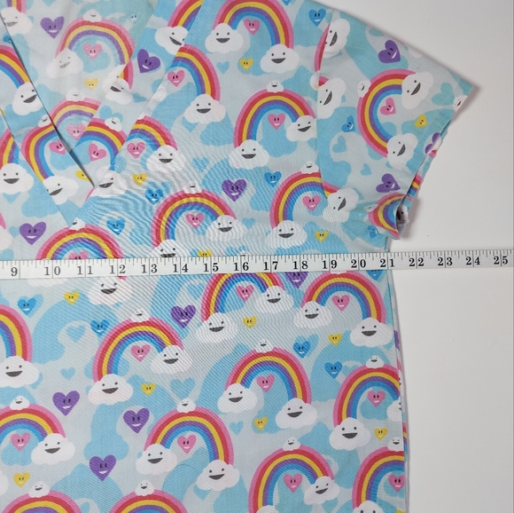 Scrubs Sort Sleeve Top Womens Blue Multi Rainbow Hearts, Small - Picture 5 of 12